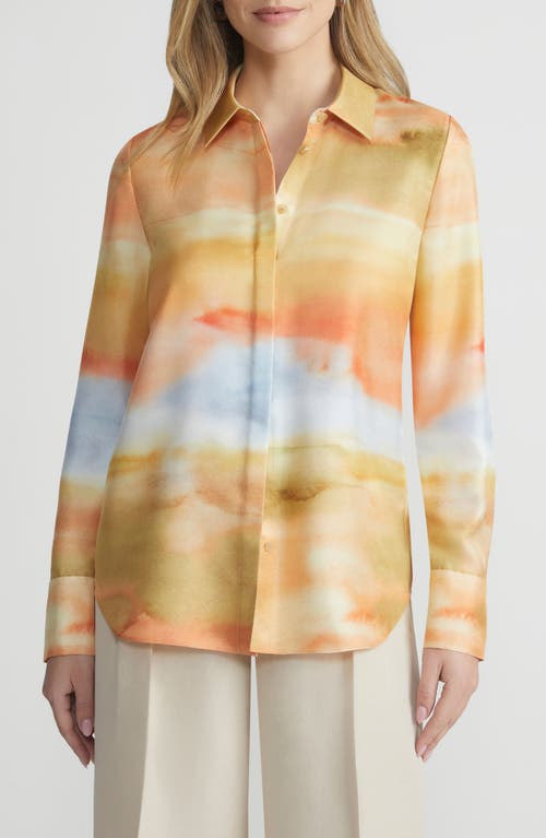 Scottie Silk Button-Up Shirt in Straw Multi