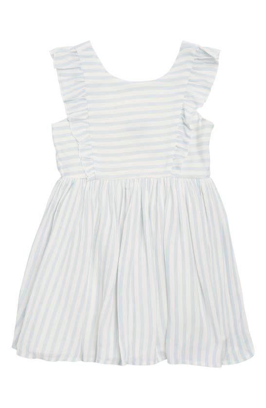 Shop Zunie Kids' Stripe Ruffle Sleeve Dress In Blue/white