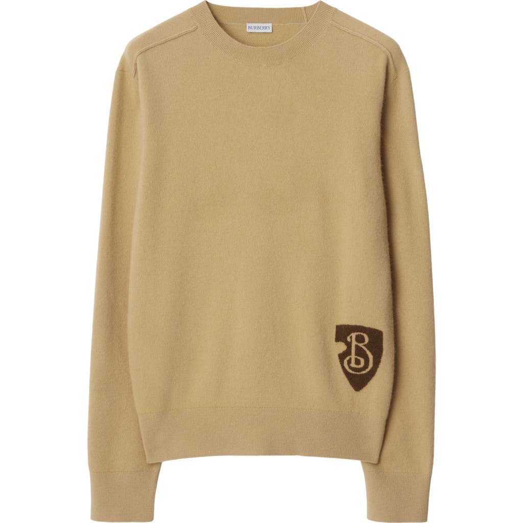 Shop Burberry B Shield Wool Blend Sweater In Sand