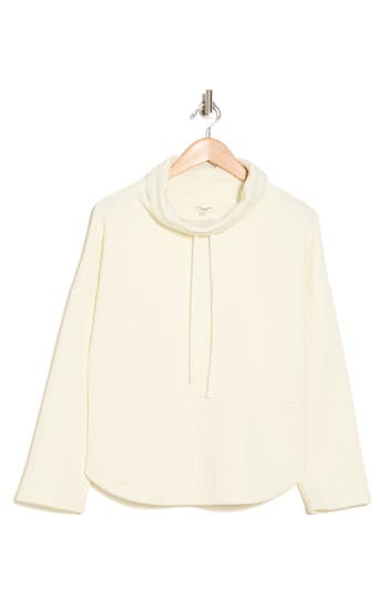 Max Studio Funnel Neck Waffle Knit Pullover In Ivory