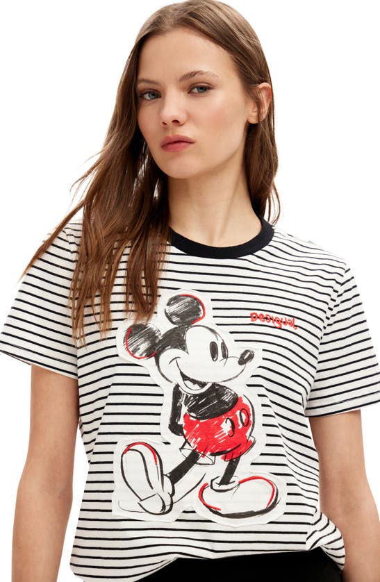 Shop Desigual Embellished Mickey Mouse Appliqué Cotton T-shirt In White