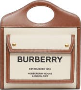 BURBERRY Ladies Logo Printed Pocket Tote Bag - Beige