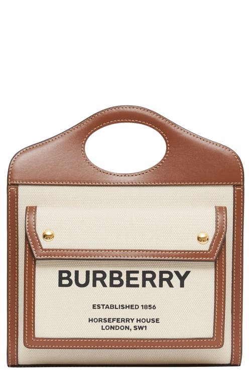 burberry Mini Logo Canvas & Leather Pocket Bag in Natural Brown at Nordstrom