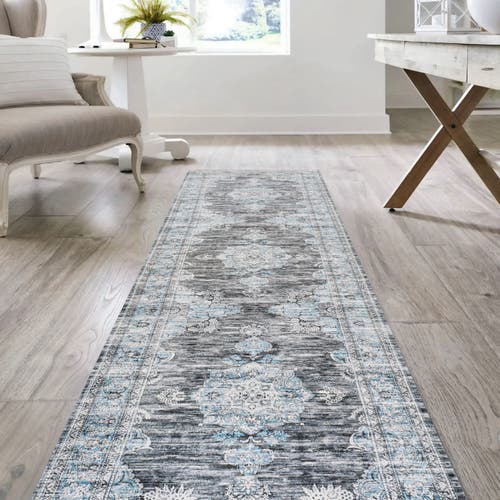 Jonathan Y Bausch Bohemian Distressed Chenille Machine-washable Area Rug In Dark Gray/yellow