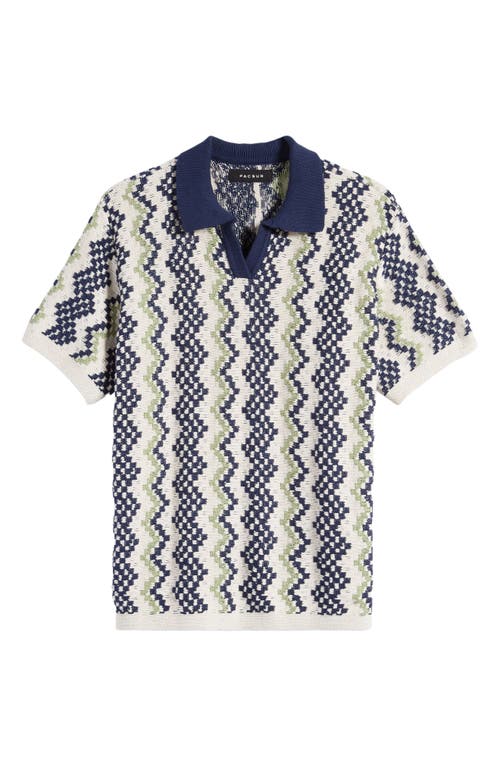 PacSun Crochet Johnny Collar Cotton Polo in Blue/Cream