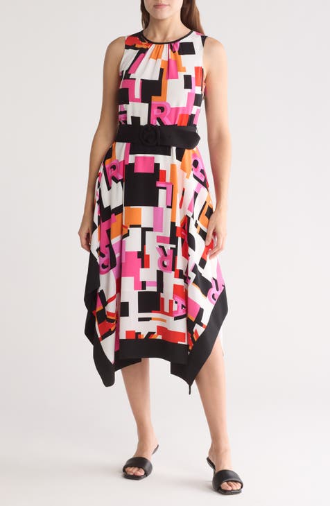 Geometric Crepe Handkerchief Dress