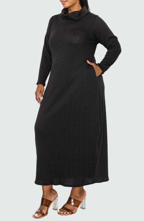 Shop L I V D Lana Cowl Neck Long Sleeve Maxi Sweater Dress In Black