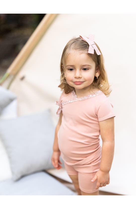 Maniere Manière Speckle Trim Stretch Cotton Wrap Shirt & Shorts Set In Pink