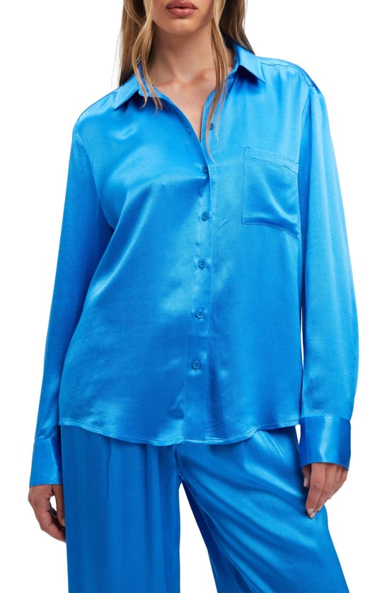Shop Bardot Satin Crepe Button-up Shirt In Bold Blue