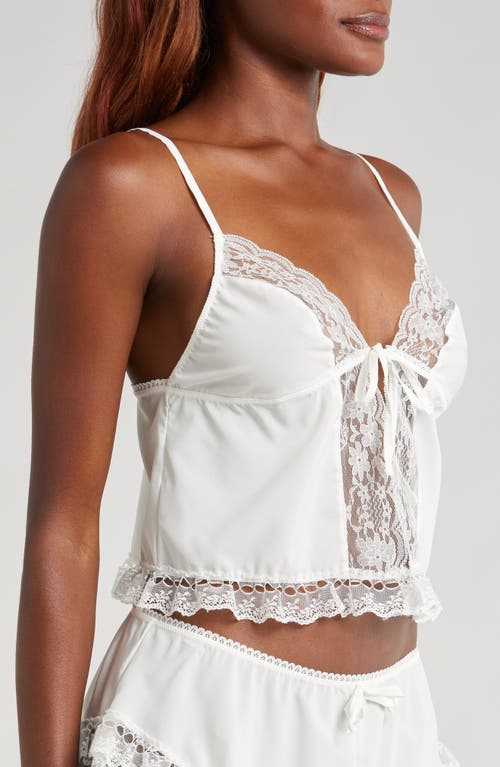 Shop Kat The Label Harriet Tie Front Lace Trim Crop Camisole In White