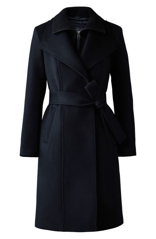 Shop Mackage Norita Belted Double Face Wool Coat With Wool Blend Bib In Black