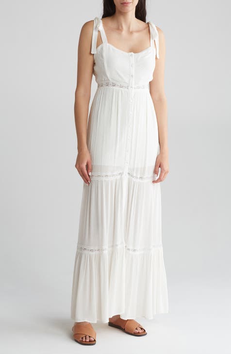  Lucky Brand Women's Lace Tiered Knit Maxi Dress, Gardenia,  X-Small : Clothing, Shoes & Jewelry