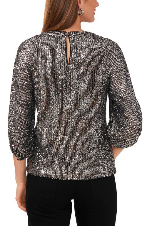 Shop Vince Camuto Sequin Keyhole Neck Blouse In Charcoal Black