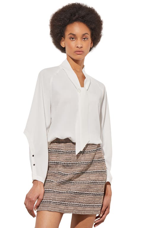 Shop Ming Wang Tie Neck Long Sleeve Shirt In White