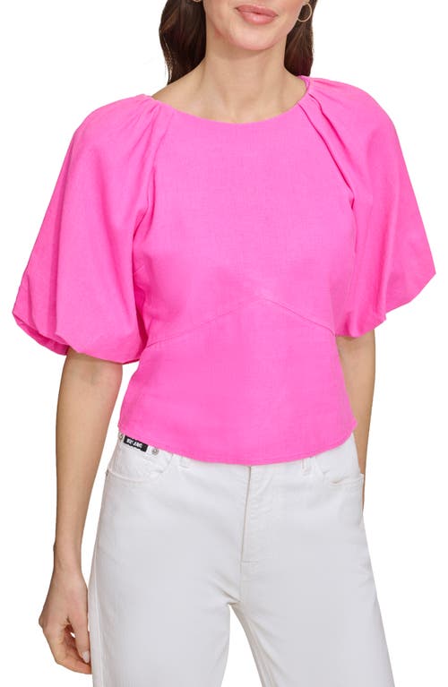 DKNY Puff Sleeve Linen Blend Top at Nordstrom,