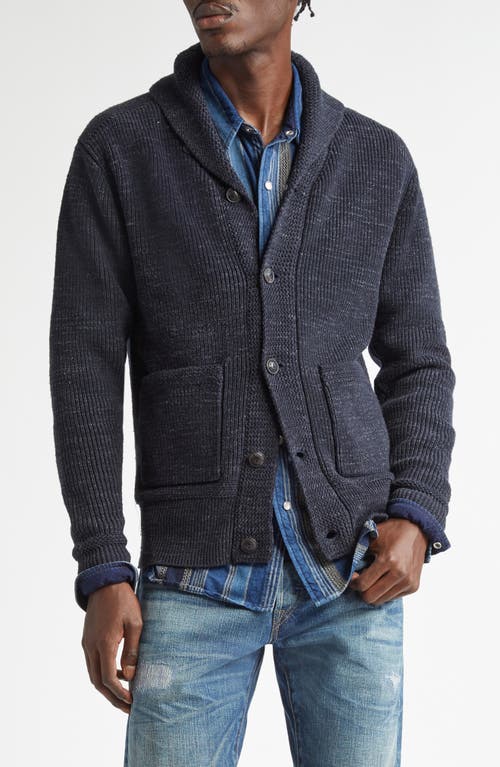 Shop Double Rl Marled Cotton Cardigan In Dark Navy Heather