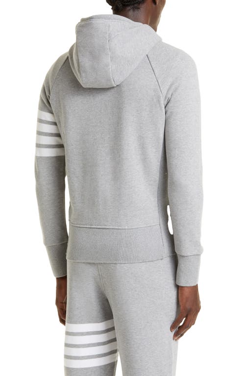 Shop Thom Browne Classic 4-bar Zip Cotton Hoodie In Heather Grey/white