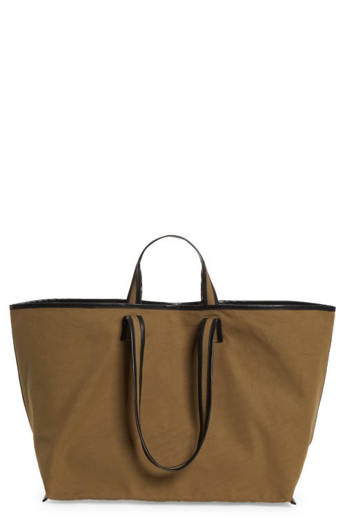 Kassl Large Contrast Trim Canvas Tote In Khaki/oil Black 0174