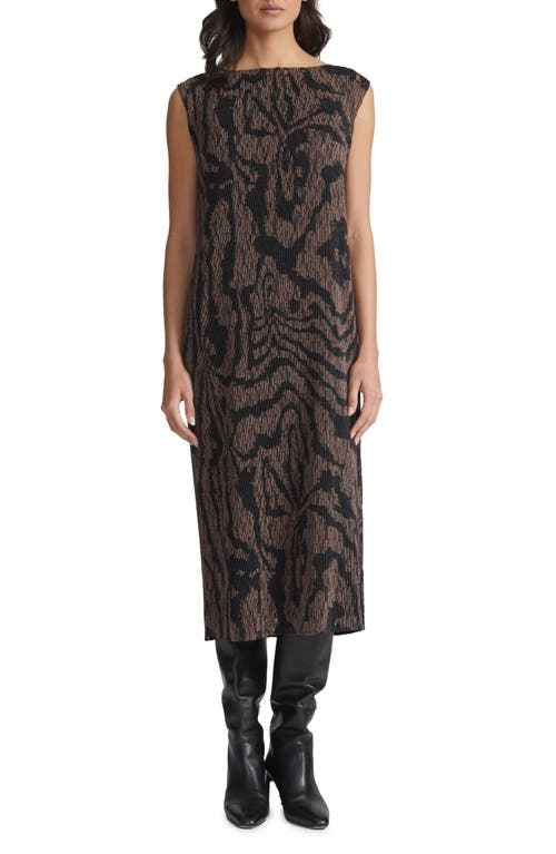 Shop Lafayette 148 New York Wood Grooves Pleated Lace Midi Dress In Wood Multi