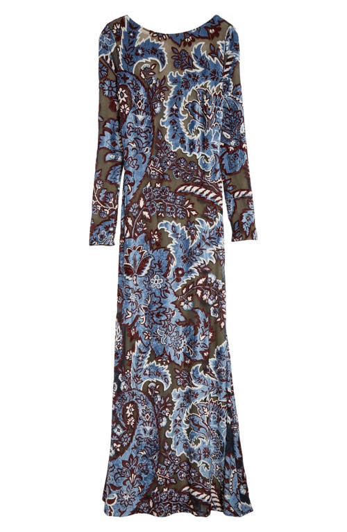 Shop Etro Paisley Jacquard Velvet & Tulle Reversible Long Sleeve Midi Dress In Blue/grey