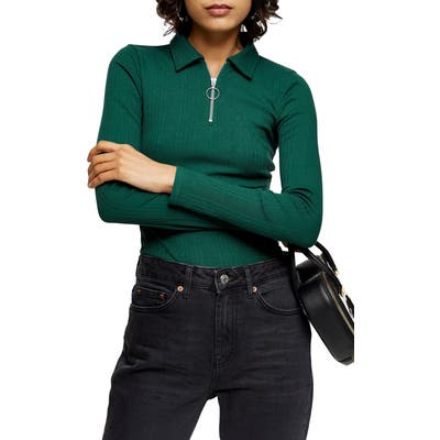 Topshop Variegated Rib Zip Polo