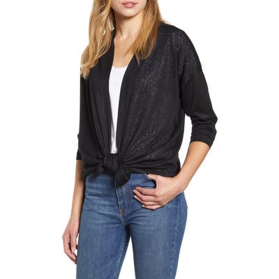 Bobeau Cecile Tie Front Cardigan, Black