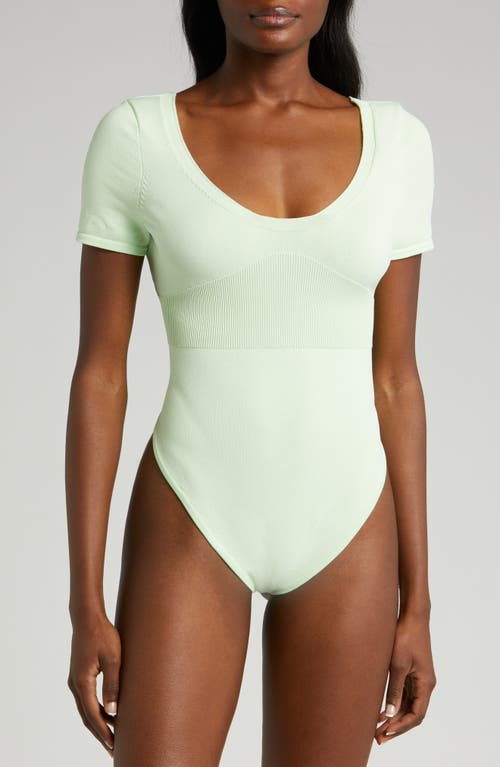 Shop Nike Short Sleeve Rib Sweater Bodysuit In Vapor Green/vapor Green/sail