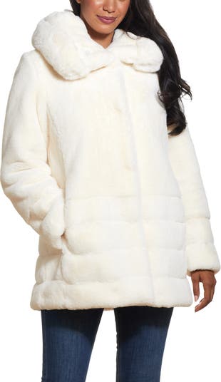 Hooded faux fur coat