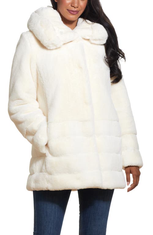 Hooded Faux Fur Coat in Cream