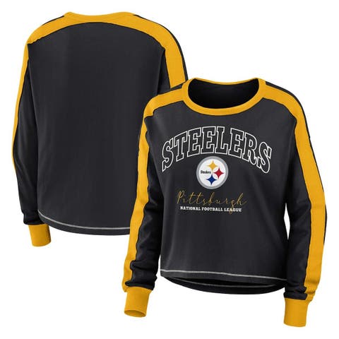 Women's Wear by Erin Andrews Denim Pittsburgh Steelers Chambray Acid-Washed Long Sleeve Button-Up Shirt Size: Large