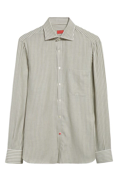 Shop Isaia Stripe Cotton & Cashmere Button-up Shirt In White/green