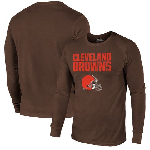 Women's Fanatics Branded Cream Cleveland Browns Game Date Oversized Cropped Lightweight Long Sleeve Tee