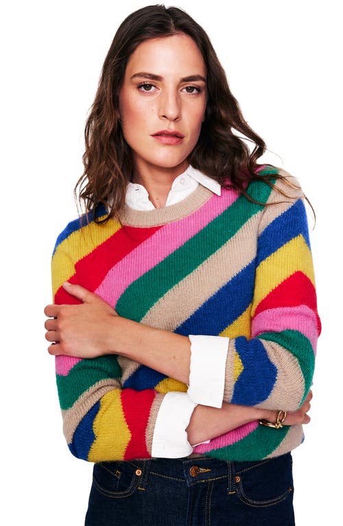 Shop Boden Rainbow Stripe Crewneck Sweater In Multi Rainbow