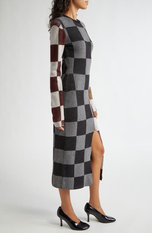 Shop Stine Goya Checkerboard Long Sleeve Sweater Dress In Chocolate Combo