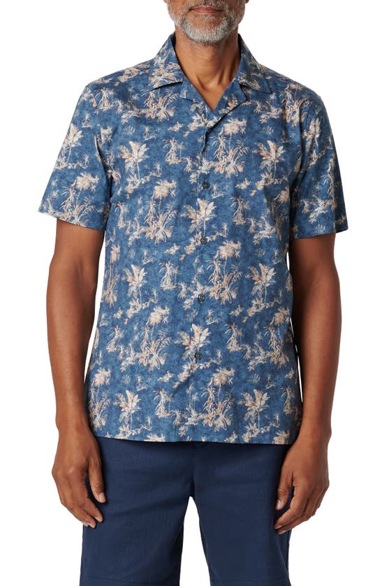 Shop Bugatchi Orson Tropical Print Stretch Cotton Camp Shirt In Cobalt