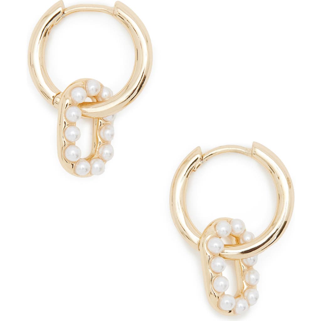 Allsaints Imitation Pearl Oval Drop Huggie Hoop Earrings In Gold