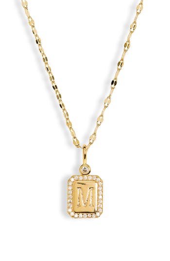 Leith Initial Pendant Necklace In M- Clear- Gold