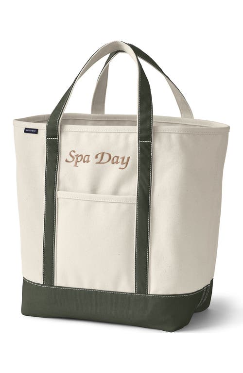 Lands' End Open Top Canvas Tote Bag In Natural/dark Olive Green
