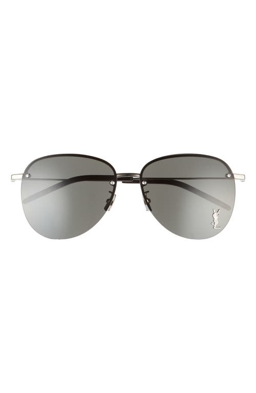 Saint Laurent 61mm Pilot Sunglasses in Silver