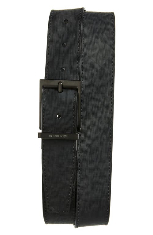 Burberry Louis Reversible Check Belt In Dark Charcoal/black