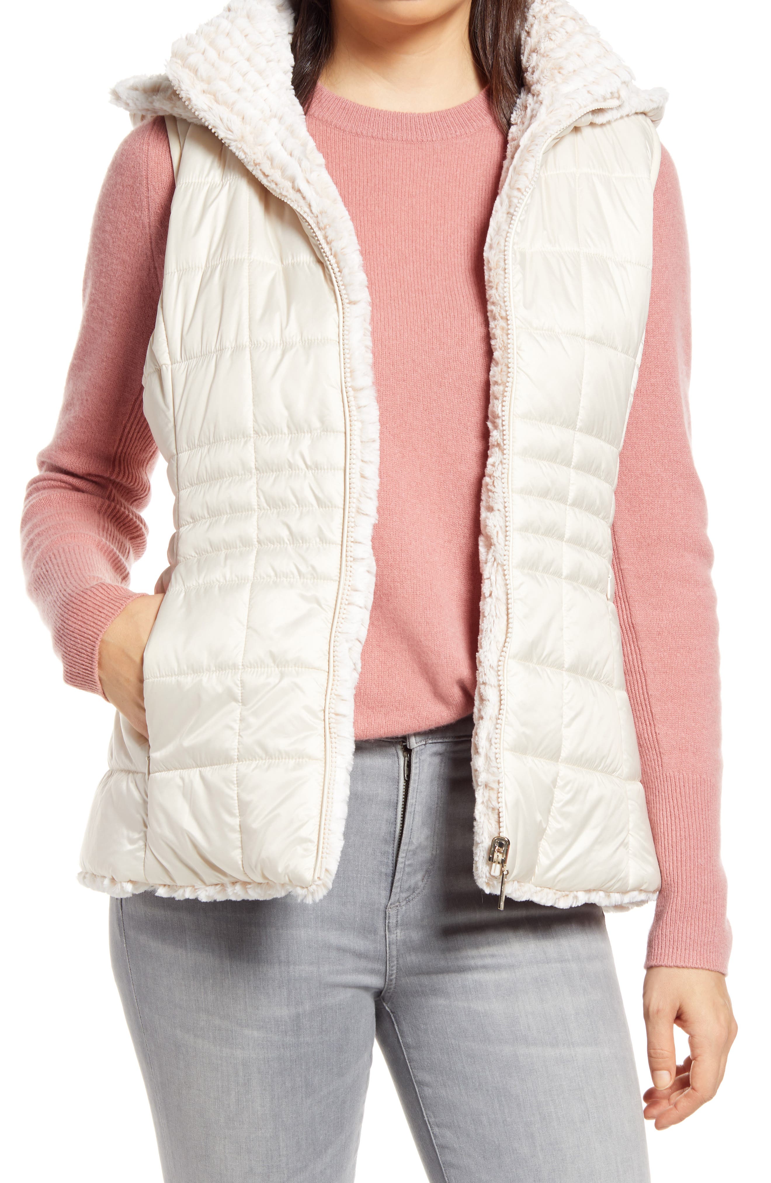 Gallery Reversible Faux Fur Quilted Puffy Vest