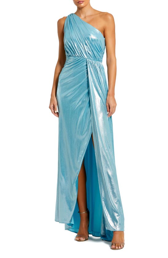 Shop Ieena For Mac Duggal One-shoulder Grecian Gown In Ice Blue