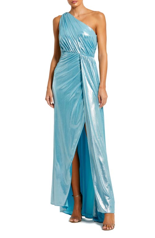 One-Shoulder Grecian Gown in Ice Blue
