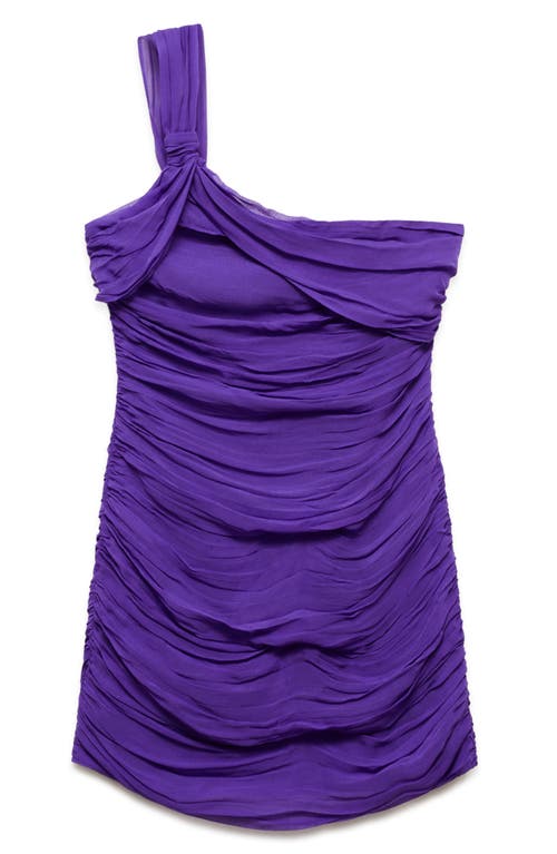 Shop Mango Ruched One-shoulder Minidress In Purple