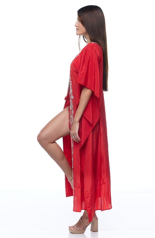 Shop Ranee's Ranees Embellished Longline Duster In Red