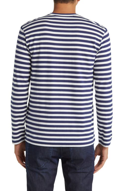 Shop Comme Des Garçons Play Pixel Play Appliqué Stripe Long Sleeve T-shirt In Navy/white