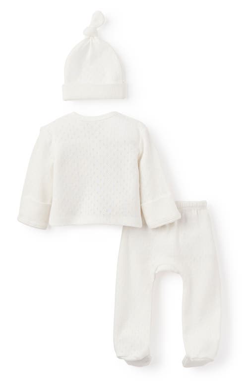 Elegant Baby Preemie Organic Cotton Hat, Top & Pants Set In White
