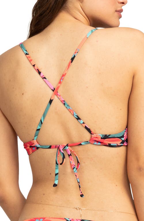 Roxy Beach Classics Strappy Bikini Top In Anthracite Floral
