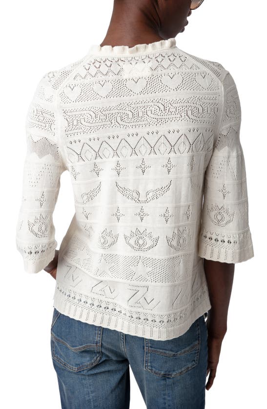 Zadig & Voltaire Taho Lace-up Pointelle Knit Sweater In Ecru