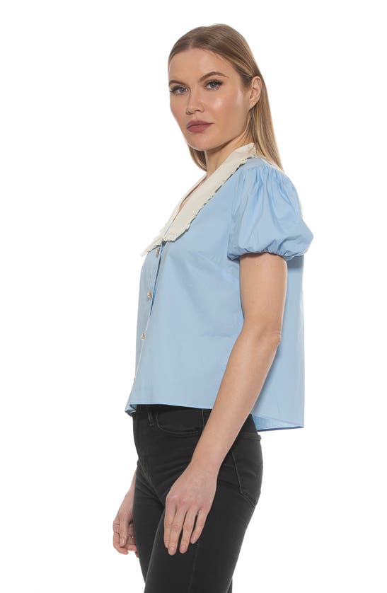 Alexia Admor Sandra Short Sleeve Button-up Blouse In Halogen Blue